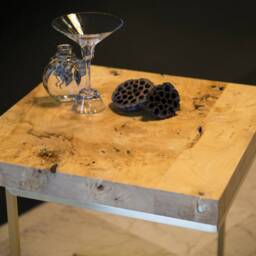 Mapa Burl Wood Side Table Satin Brass End Table - thumbnail 2