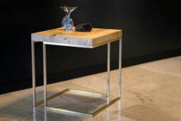 Mapa Burl Wood Side Table Satin Brass End Table