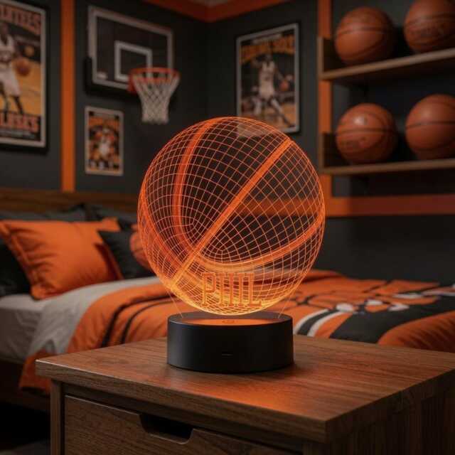 Personalised Basketball Ball Led Night Light 3D Illusion Kids Bedroom Lamp - image 1