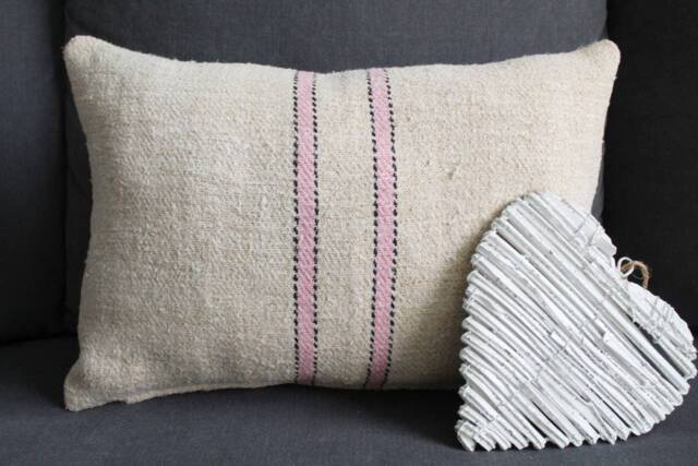 Antique Pink Stripe Grain Sack Farmhouse Pillow Cover - image 1