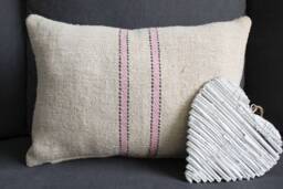 Antique Pink Stripe Grain Sack Farmhouse Pillow Cover - thumbnail 1