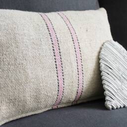 Antique Pink Stripe Grain Sack Farmhouse Pillow Cover - thumbnail 2