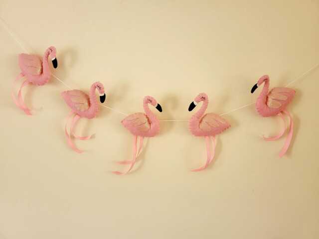 Flamingo Garland, Girl's Wall Hanging, Party Decoration, Tropical Nursery, Bedroom Banner, Decor, Decor - image 1