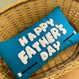 Embroidered Father's Day Pillow, Linen Punch Needle Throw Pillow - thumbnail 3
