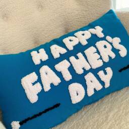Embroidered Father's Day Pillow, Linen Punch Needle Throw Pillow - thumbnail 2