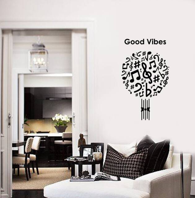 Good Vibes Vinyl Wall Decal Musical Tree Music Notes Room Art Stickers Mural - #2931Di - image 1