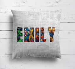 Personalise Your Name Superhero Character Logo Design Kids Children His Hers Filled Zipped Closure Cushion Gift Bedroom Decoration - thumbnail 1