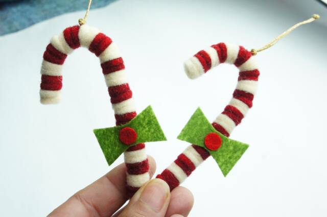 Felt Candy Cane, Set 2, Christmas Ornament, Holiday Wool Decor, Decor Gift, Cane Hanging - image 1