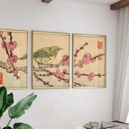 Bird & Blossom Posters Set Of 3, Japanese Floral Art Prints Wall Decor - thumbnail 2