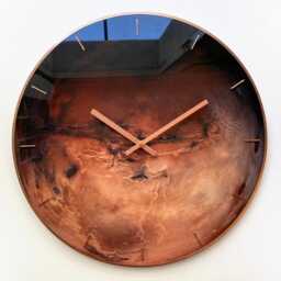 Planet Mars Wall Clock Rustic Red Steampunk Glow-In-Dark Glass Art With Copper Details - thumbnail 2