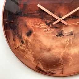 Planet Mars Wall Clock Rustic Red Steampunk Glow-In-Dark Glass Art With Copper Details - thumbnail 3