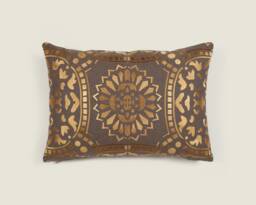 Copper Gold Mandala Suzani Embroidered Premium Quality Cotton Linen Chambray Cushion Cover 15 X 22 Inches/ 38X55cm - thumbnail 1