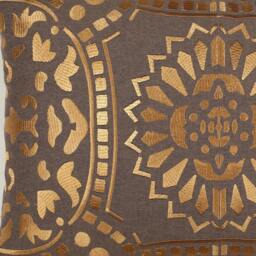 Copper Gold Mandala Suzani Embroidered Premium Quality Cotton Linen Chambray Cushion Cover 15 X 22 Inches/ 38X55cm - thumbnail 3
