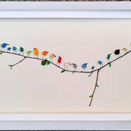Panoramic Rainbow Birds - Driftwood & Sea Glass Picture Framed Handmade Horizontal Wall Art - thumbnail 3