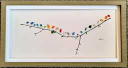 Panoramic Rainbow Birds - Driftwood & Sea Glass Picture Framed Handmade Horizontal Wall Art - thumbnail 1