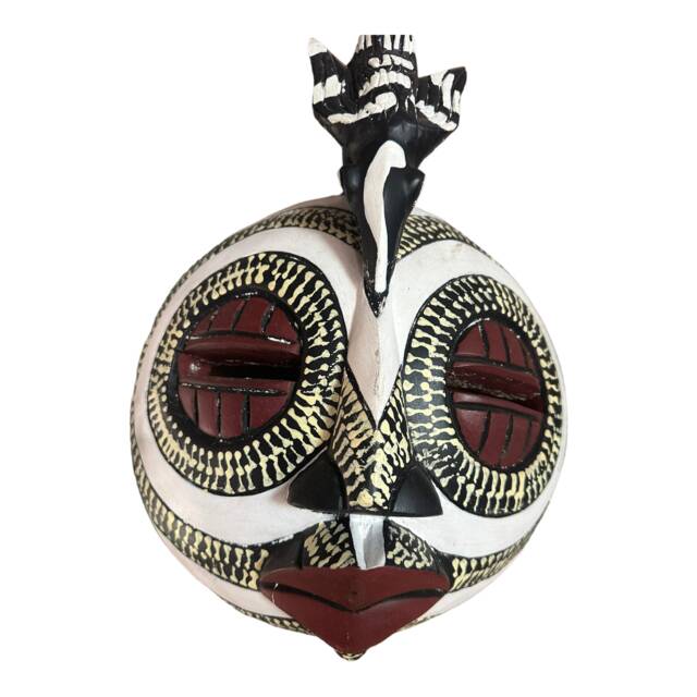 Hand Carved Sese Wood African Mask White Bird Wall Decor - image 1