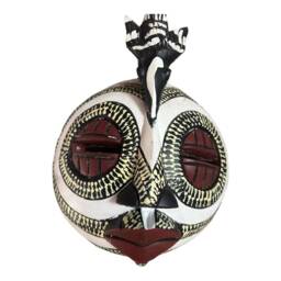 Hand Carved Sese Wood African Mask White Bird Wall Decor - thumbnail 1