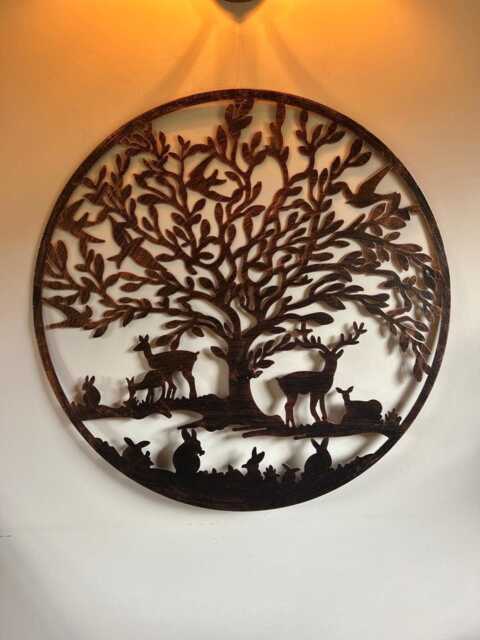 Bronze Woodland Tree Of Life Metal Garden Outdoor Wall Art Plaque 50cm Diameter - image 1