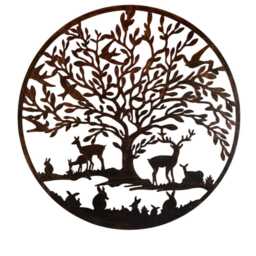 Bronze Woodland Tree Of Life Metal Garden Outdoor Wall Art Plaque 50cm Diameter - thumbnail 4