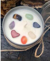 7 Chakra Stones Mediation Protection Cleanse Candle Wicca Balance 8Oz