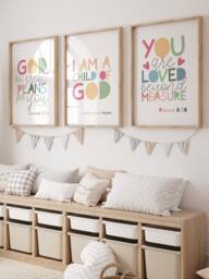 Set Of 3 Bible Verse Prints, Christian Wall Art, Boys Bedroom, Girls Bedroom Decor, Nursery Rainbow Scripture Prints - thumbnail 1