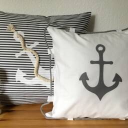 Maritime Cushion Cover Cord White/Gray 40x40cm - thumbnail 2