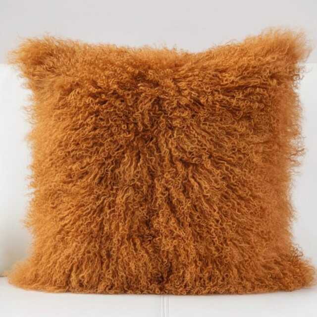 Burnt Orange Mongolian Sheepskin Fur Cushion Made To Order Custom Sizes Double/Single Sided - image 1