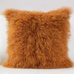 Burnt Orange Mongolian Sheepskin Fur Cushion Made To Order Custom Sizes Double/Single Sided - thumbnail 1