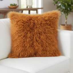 Burnt Orange Mongolian Sheepskin Fur Cushion Made To Order Custom Sizes Double/Single Sided - thumbnail 3