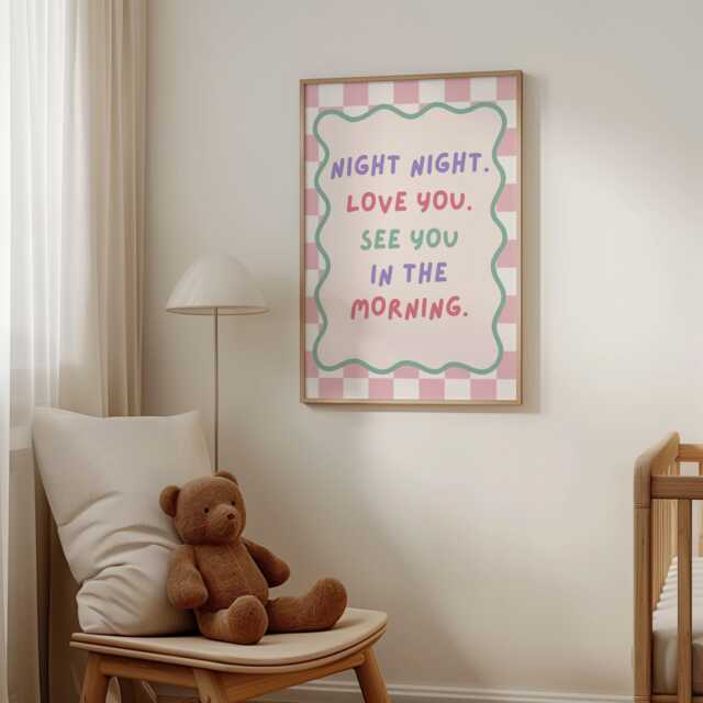 Girls Room Quote Print, Night Love You Typography Kids Wall Prints, Pastel Dorm Art - image 1