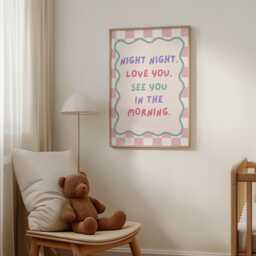 Girls Room Quote Print, Night Love You Typography Kids Wall Prints, Pastel Dorm Art - thumbnail 1