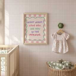 Girls Room Quote Print, Night Love You Typography Kids Wall Prints, Pastel Dorm Art - thumbnail 2