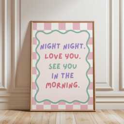 Girls Room Quote Print, Night Love You Typography Kids Wall Prints, Pastel Dorm Art - thumbnail 3