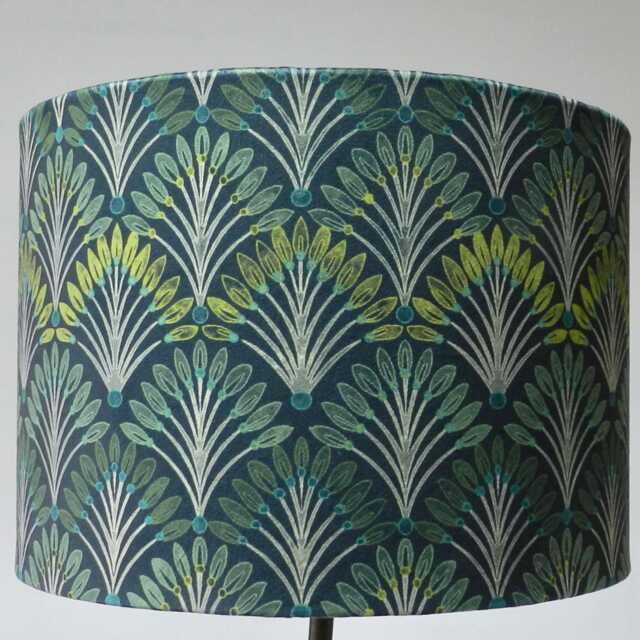 Art Deco Velvet Lampshade Peacock Tails, Gold Lining, Optional Fringe - image 1