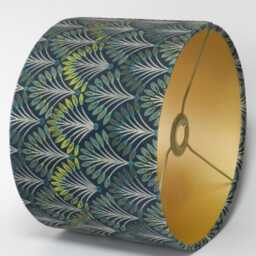 Art Deco Velvet Lampshade Peacock Tails, Gold Lining, Optional Fringe - thumbnail 2