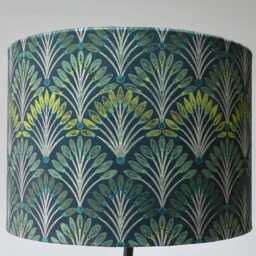 Art Deco Velvet Lampshade Peacock Tails, Gold Lining, Optional Fringe - thumbnail 1