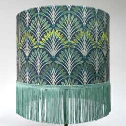 Art Deco Velvet Lampshade Peacock Tails, Gold Lining, Optional Fringe - thumbnail 3