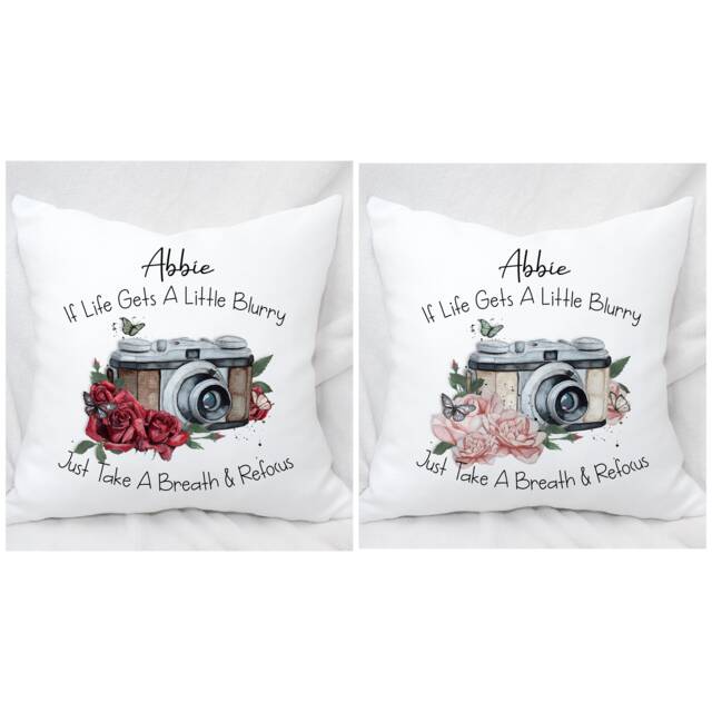 Personalised Cushion If Life Gets A Little Blurry Camera Positivity & Well Being , Ideal Gift - image 1