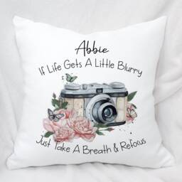 Personalised Cushion If Life Gets A Little Blurry Camera Positivity & Well Being , Ideal Gift - thumbnail 2