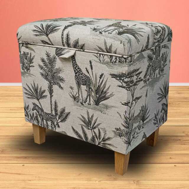 Safari Wildlife Tall Ottoman With Storage - Linen Footstool British Made To Order - image 1