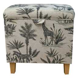 Safari Wildlife Tall Ottoman With Storage - Linen Footstool British Made To Order - thumbnail 3
