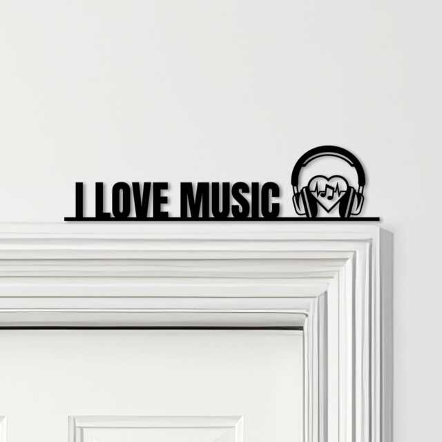 Door Topper I Love Music Headphones & Notes Various Colours Decor Sign - Novelty Wall Decor, Frame Art, Decorative Art - image 1