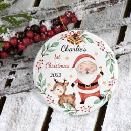 Personalised Watercolour Santa Christmas Sack, Linen Gift Bag, Ceramic Bauble - thumbnail 3