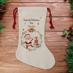 Personalised Watercolour Santa Christmas Sack, Linen Gift Bag, Ceramic Bauble - thumbnail 2