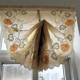 Pumpkin Embroidered Tie Up Valance Farmhouse Kitchen Curtain - thumbnail 3