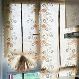 Pumpkin Embroidered Tie Up Valance Farmhouse Kitchen Curtain - thumbnail 1