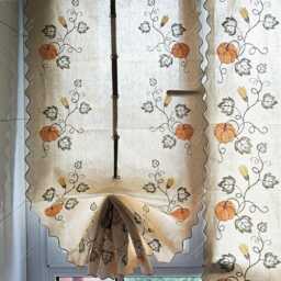 Pumpkin Embroidered Tie Up Valance Farmhouse Kitchen Curtain - thumbnail 2