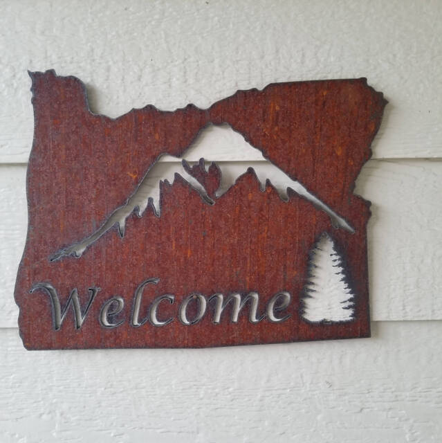 Custom State Welcome Oregon Recycled Steel Rustic Wall Hanging Your State Sign Any - image 1