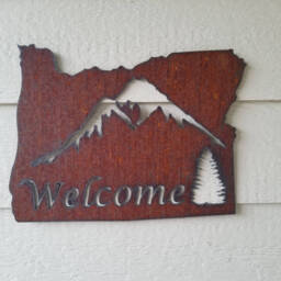 Custom State Welcome Oregon Recycled Steel Rustic Wall Hanging Your State Sign Any - thumbnail 1