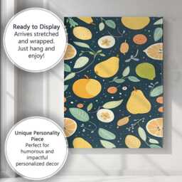 Scandinavian Fruit & Citrus Dark Repeat Pattern Canvas Wall Art Print Decor Picture Ready To Hang - thumbnail 3